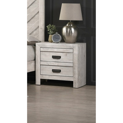 Table de chevet rustique avec 2 rangements - Finition gris beige - Mobilier de style 2