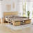 Natural Rattan Bed Frame with Sliding Barn Door Storage Cabinets-1749548704