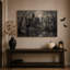 Art mural sur toile, "Chat noir et manoir gothique sous la pleine lune"-1129117505