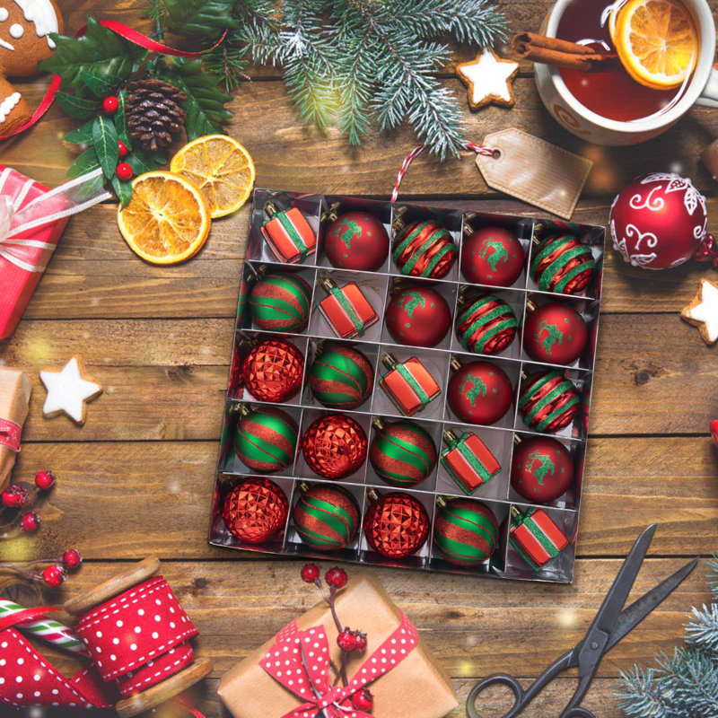 Ensemble de boules de Noël 25 pièces de boules décoratives de Noël galvanisées, A
