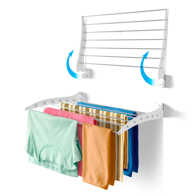 Séchoir à vêtements mural intérieur / extérieur pliable en métal, Blanc
