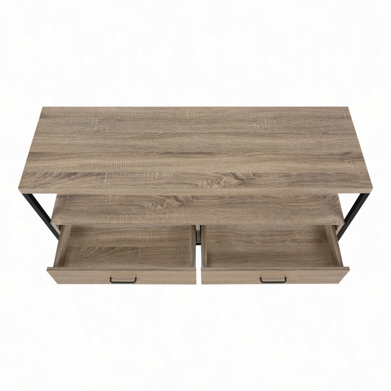 Meuble télé, console de 48 po, meuble multimédia, tiroirs de rangement, salon, métal stratifié, contemporain, Taupe