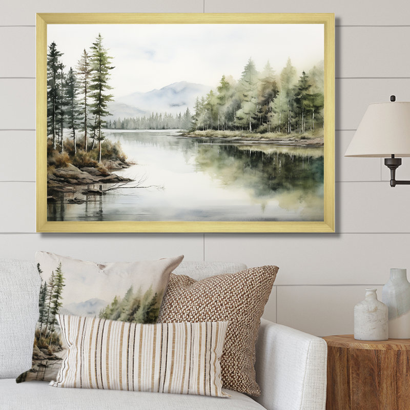 Scandinavian Lake Tranquility sur impression sur toile, H 16 po x l 32 po x P 1 po, Cadre doré simple