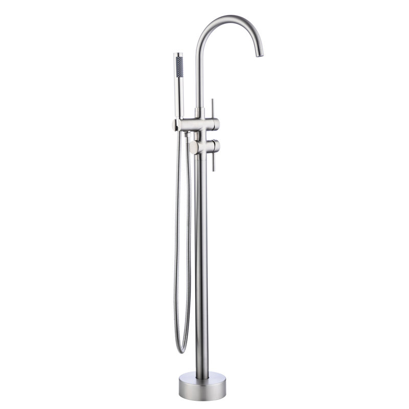 Brushed Nickel Tub Filler With 360-degree Rotation And Hand Shower Seals 29.45 In. Depth In Solid Brass
