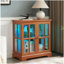 Élégante vitrine vitrée à DEL - Design rétro antique avec tablettes réglables et portes en treillis, bibliothèque élégante pour la décoration intérieure et rangement organisé - chêne