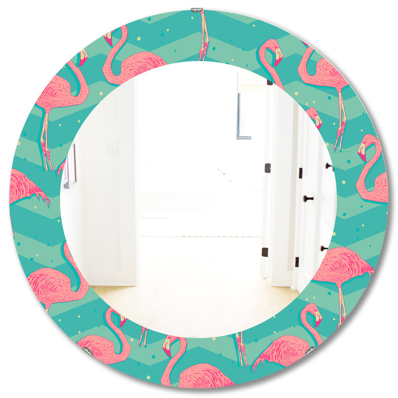 Flamant rose 1 - Miroir traditionnel, H 31,5 po x l po