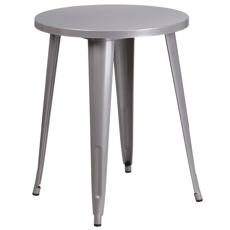 Table ronde intérieure / extérieure en métal 30 po Pelzer, H 29 po x l 30 po x P 30 po, Argent