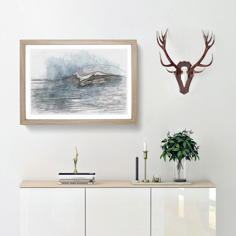 Wave Rising in Abstract - Picture Frame Graphic Art Print, 50cm H x 76cm W x 2cm D, Oak