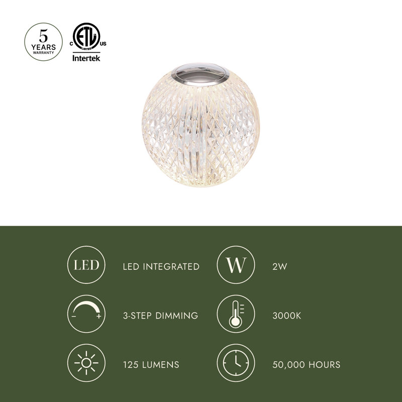 Marni LED Table Lamp, Clear/Polished Nickel, Polished Nickel, 5" H x 4.38" W x 4.38" D