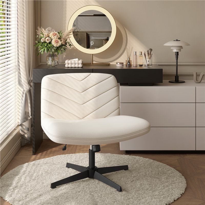 Armless Wide Desk Chair with Cross-shaped Base, Beige Linen