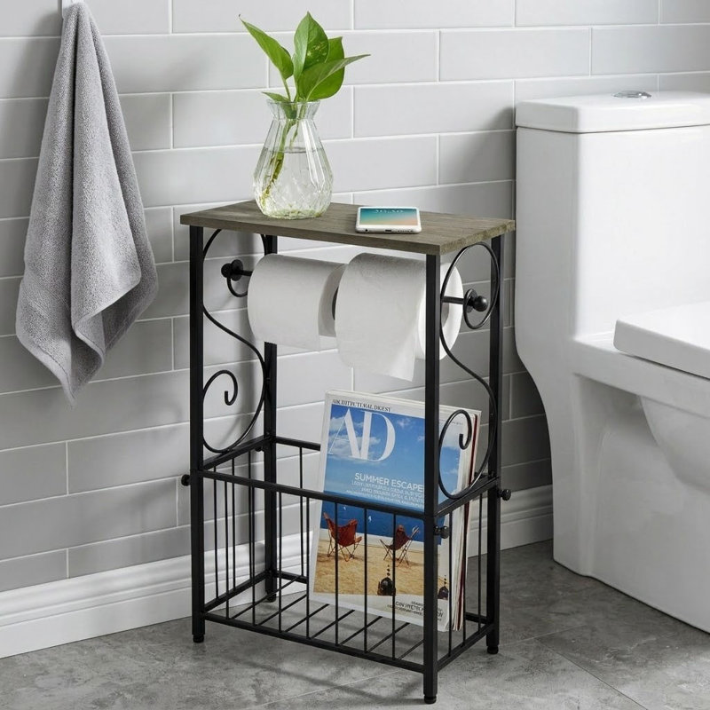 Porte-papier hygiénique avec tablette de rangement et panier à magazines