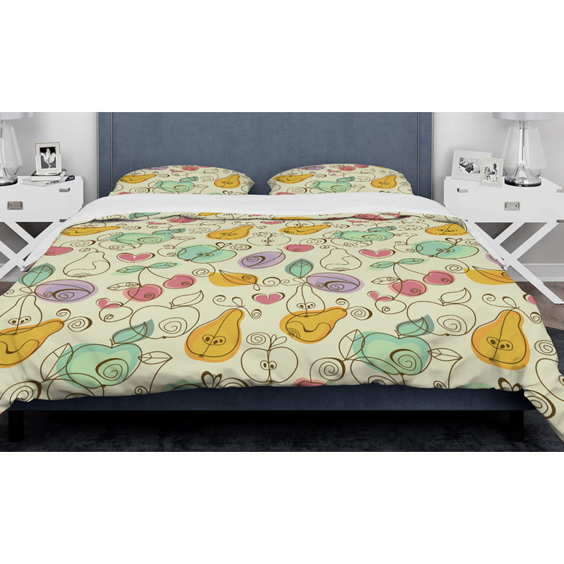 Ensemble de housse de couette pommes, poires et cerises designart, Housse de couette très grand + 2 taies décoratives