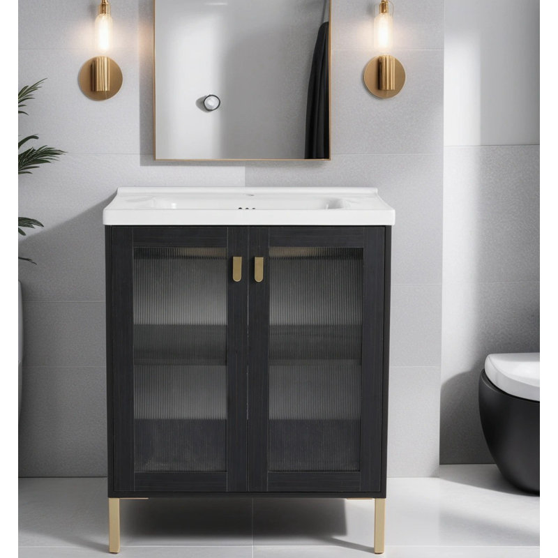 Xaden 28.09 " W Freestanding Standard Free Standing 1 Single Vanity Bathroom Vanity With Ceramic Top