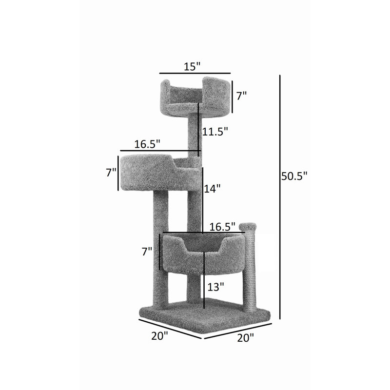 Gray Carpet and Sisal 4-Level Cat Tree