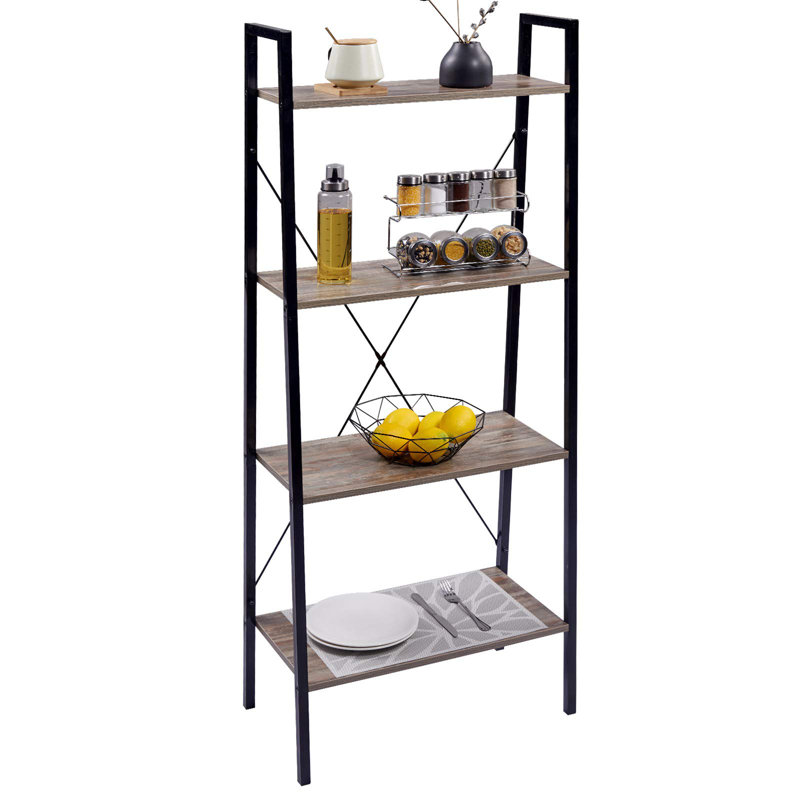 Derizzo 148cm H x 60cm W Steel Etagere Bookcase, 	Black/Rustic Wood