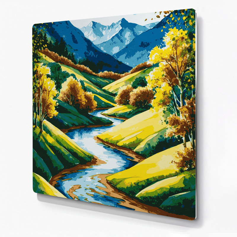 Aquarelle, paysage, 13, art mural en métal vert