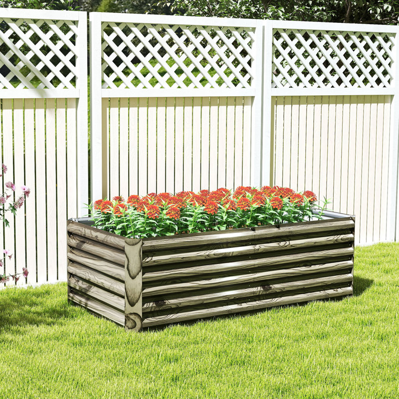 Lit de jardin surélevé galvanisé 6 pi x 3 pi x 2 pi, effet bois clair, Brun