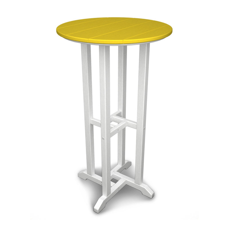 POLYWOOD Tables Round Dining Table, 42" H x 24" W x 24" L, White & Lemon