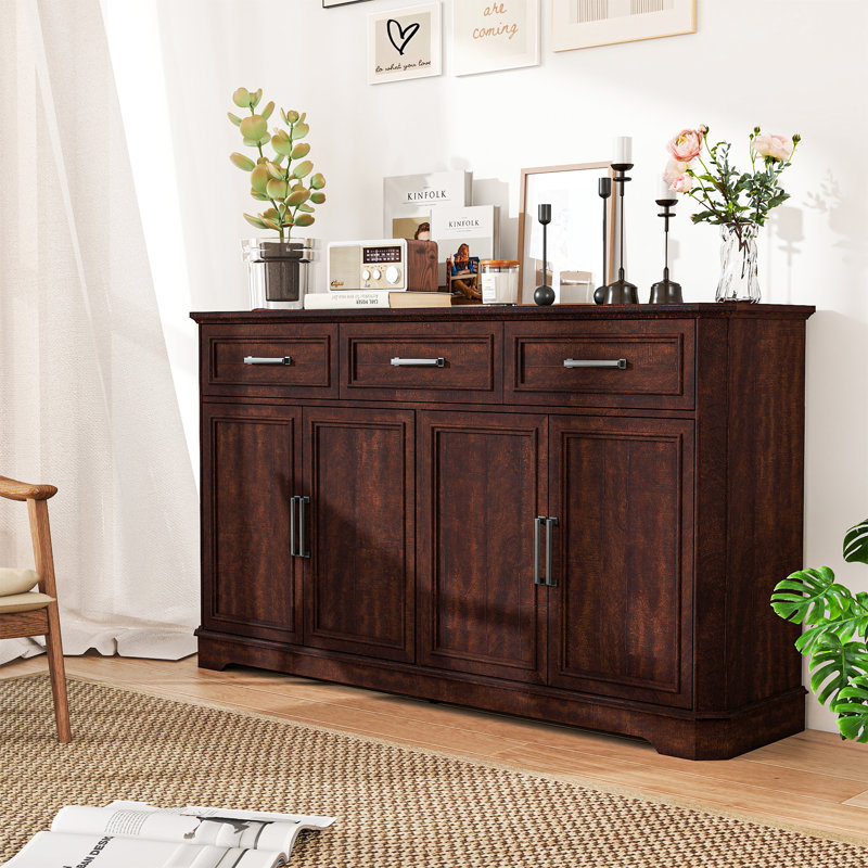 64.3"W Sideboard Buffet Cabinet With 3 Drawers, Dark Brown
