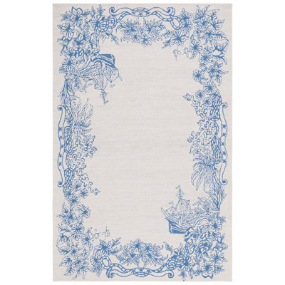 Chelsea Hand Tufted Wool/Cotton Floral Rug in Gray/Blue