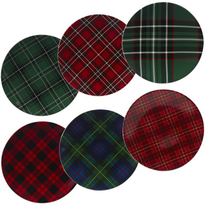 Certified International Christmas Plaid 6 Piece Dinner Plate Set