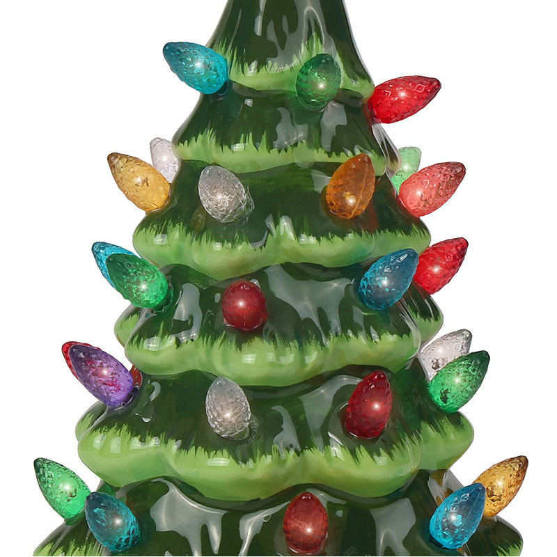 6.75" Green Ceramic Christmas Tree with Multicolored Lights