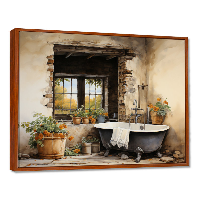 «Laundry Rustic Vibe I» - Art encadré, H 16 po x l 32 po, Cadre flottant brun