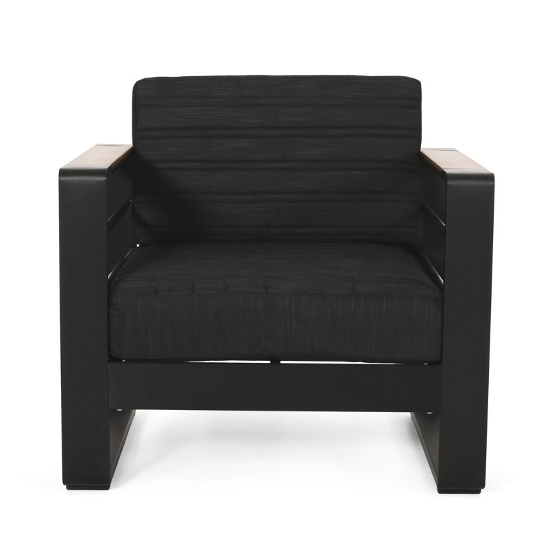 Vibrant Club Chair - Metal & Wood, Water- Cover, Slat Outdoor Aluminum, Cushions, Stable Design, 31.64"w X 26.9"d