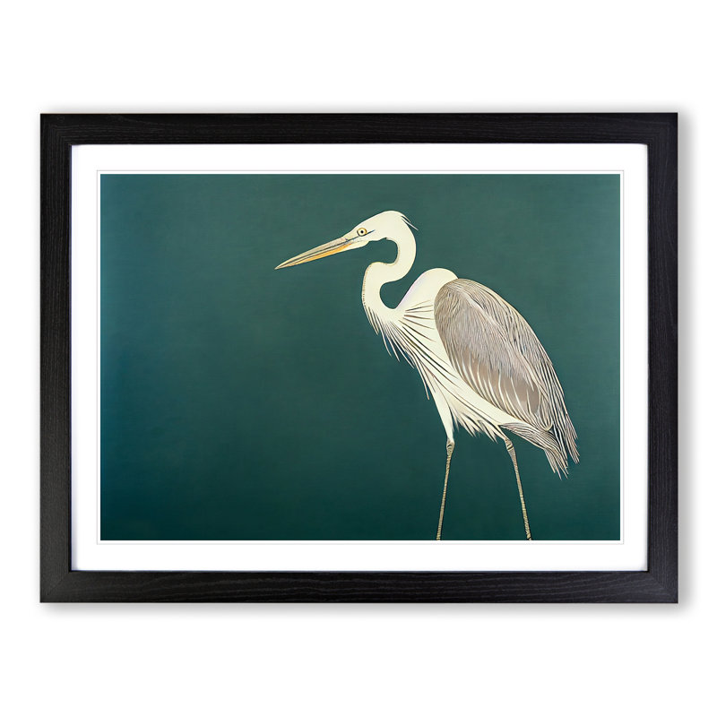 Alluring Heron Bird - Single Picture Frame Print, 34cm H x 46cm W x 2cm D, Black