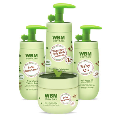 WBM Baby Care Newborn Set Includes 3 in 1 Shampoo & Body Wash, Body Lotion, Body Oil, Face Cream