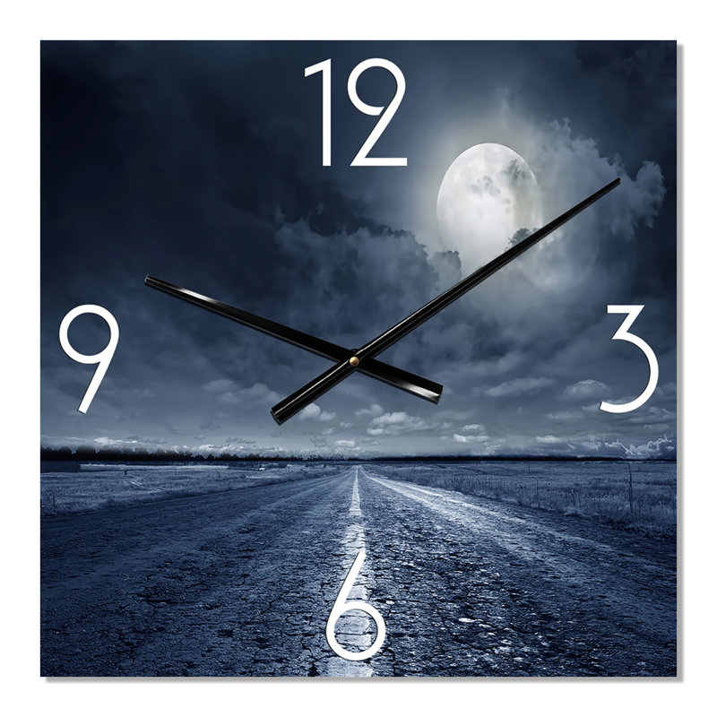 Horloge murale Asphalt Road Under Cloudy Full Moon I, Petit