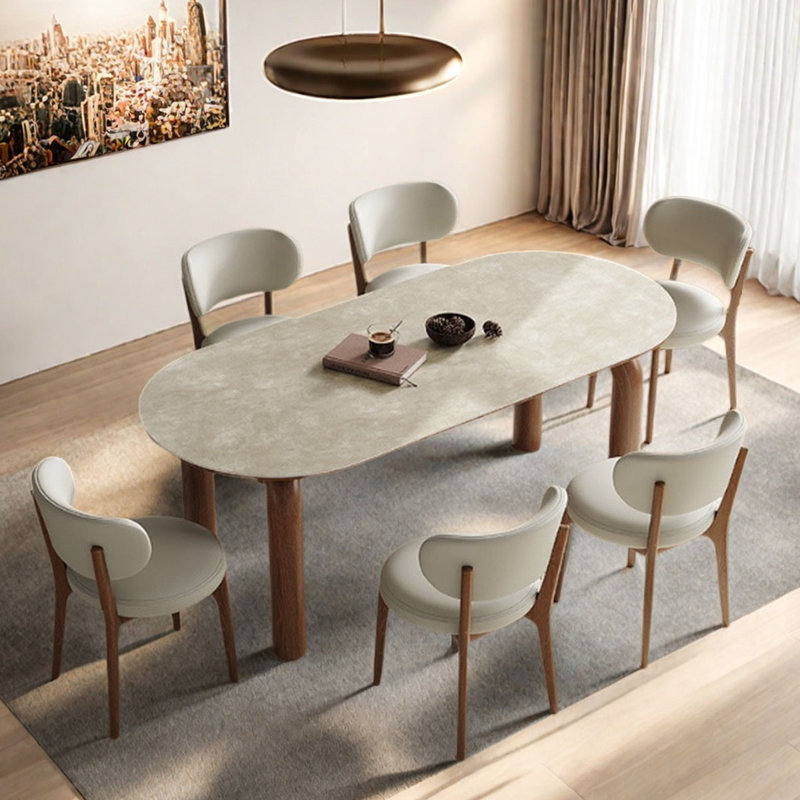 Table crème en bois et pierre, simplicité moderne, H 29,5 po x L 55,1 po x l 31,5 po