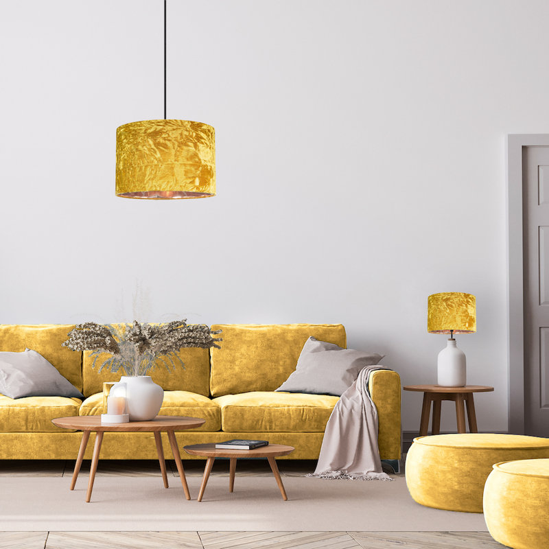 Modern Crushed Velvet Lamp Shade with Shiny Paper Inner, Ochre, 22cm H x 35cm W x 35cm D