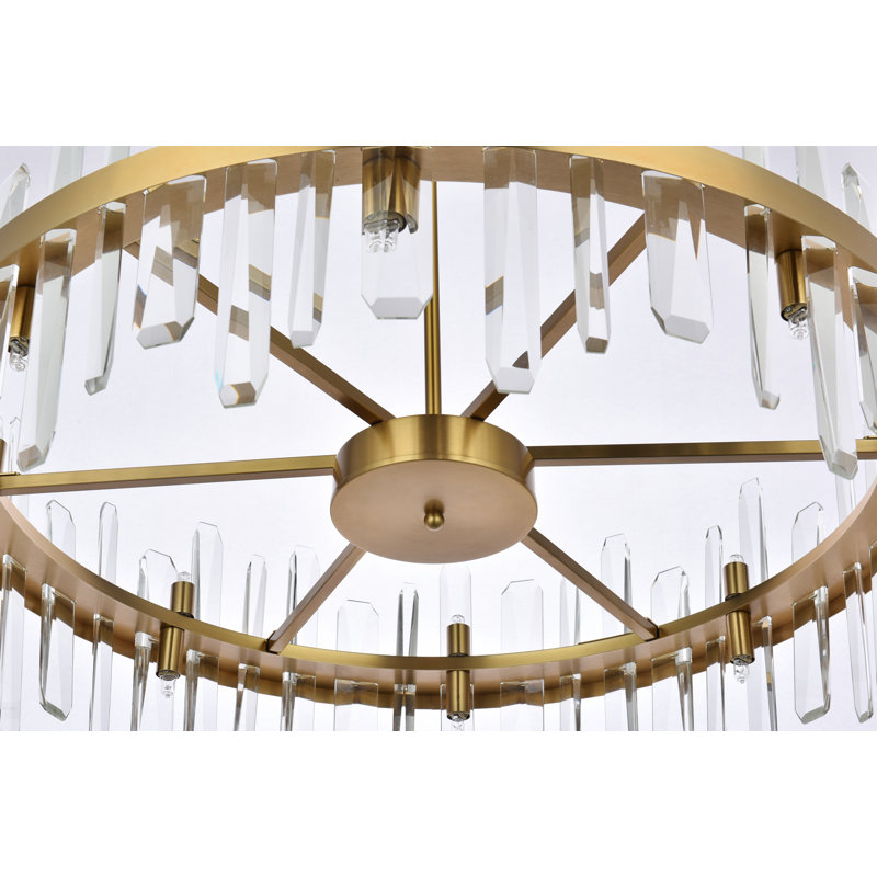 Marlow 16 - Light Dimmable Drum Chandelier, Satin Gold, 12" H x 32" W x 32" D