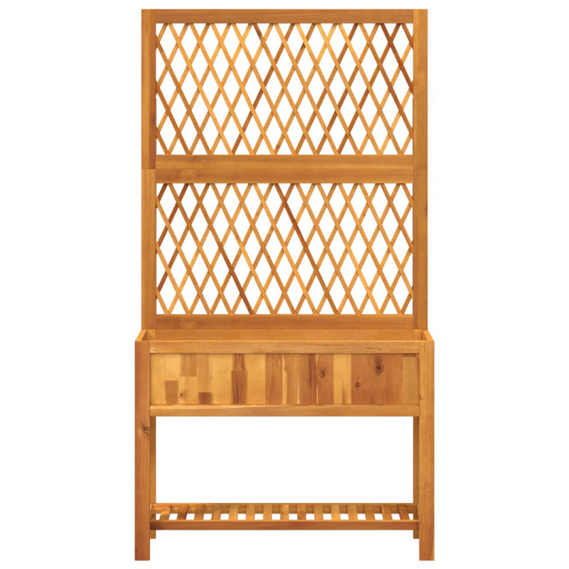 Planter with Trellis and Shelf Outdoor Flower Box Solid Wood Acacia, 39.4" x 12.6" x 72.8"