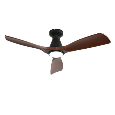 42 Inch 3 Black Blade Flush Mount Low Profile Ceiling Fan with Lights and Remote, Dimmable Indoor Outdoor Fan with Remote APP Control Quiet DC Motor Timer
