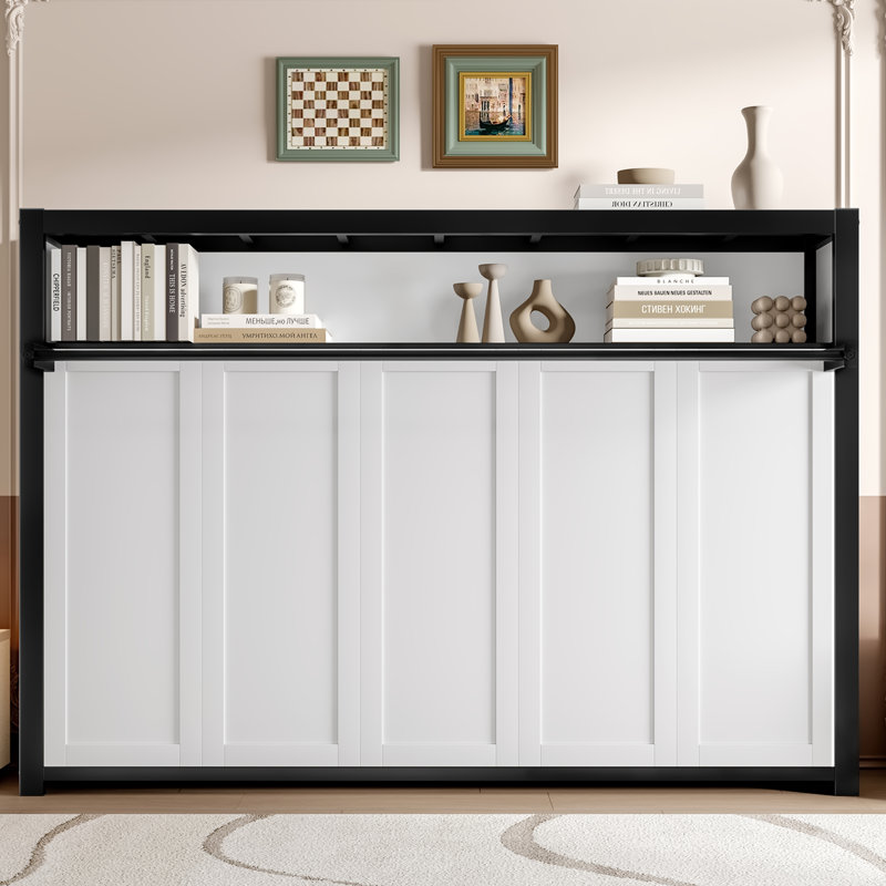Lit escamotable simple avec tablettes, lit mural en métal au design pliable et peu encombrant, blanc, Blanc cassé