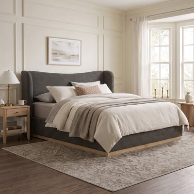 Linen Upholstered Wingback Bed