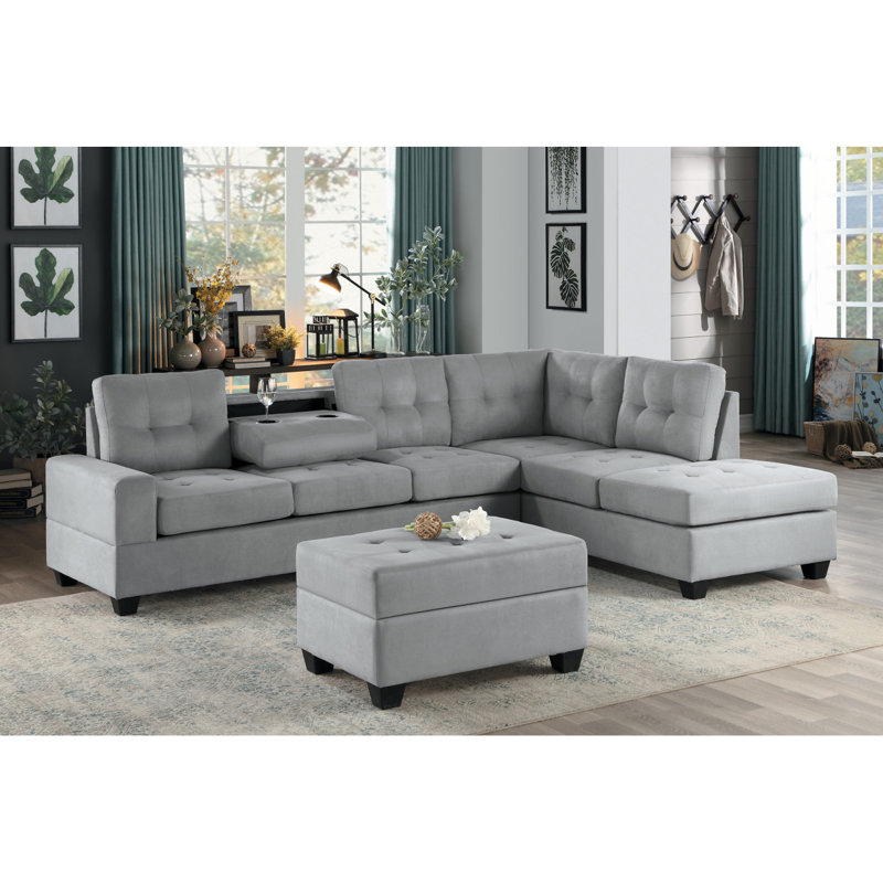 Canapé modulaire réversible 2 pièces avec porte-gobelet rabattable Modern