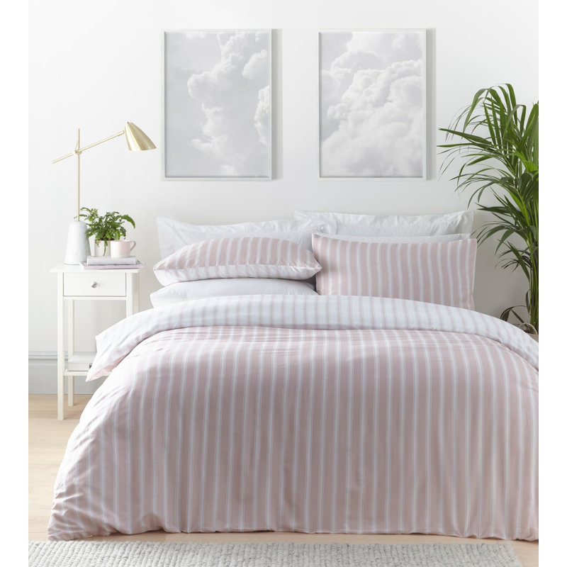 Polyester Striped Duvet Cover Set with Pillowcases Included, 200 x 200cm Duvet Cover + 2 Standard Pillowcases, Pink