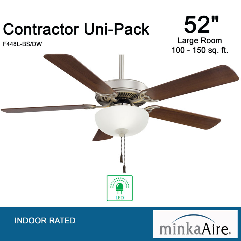5 - Blade LED Standard Ceiling Fan and Light Kit Included, Brushed Steel/Dark Walnut