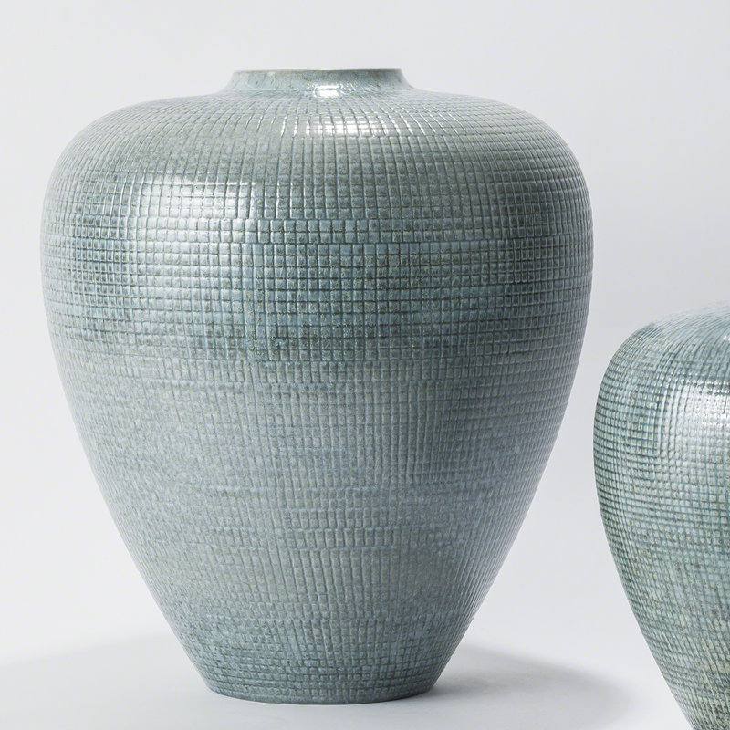 Check Handmade Ceramic Table Vase, Large, Silver Blue