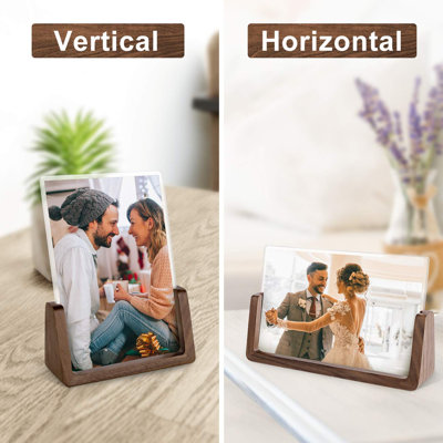 4X6 Wood Photo Picture Frame 2 Pack - Rustic Wooden Picture Frame With Walnut Wood Base And High Definition Break Free Acrylic Covers (Horizontal + Vertical)
