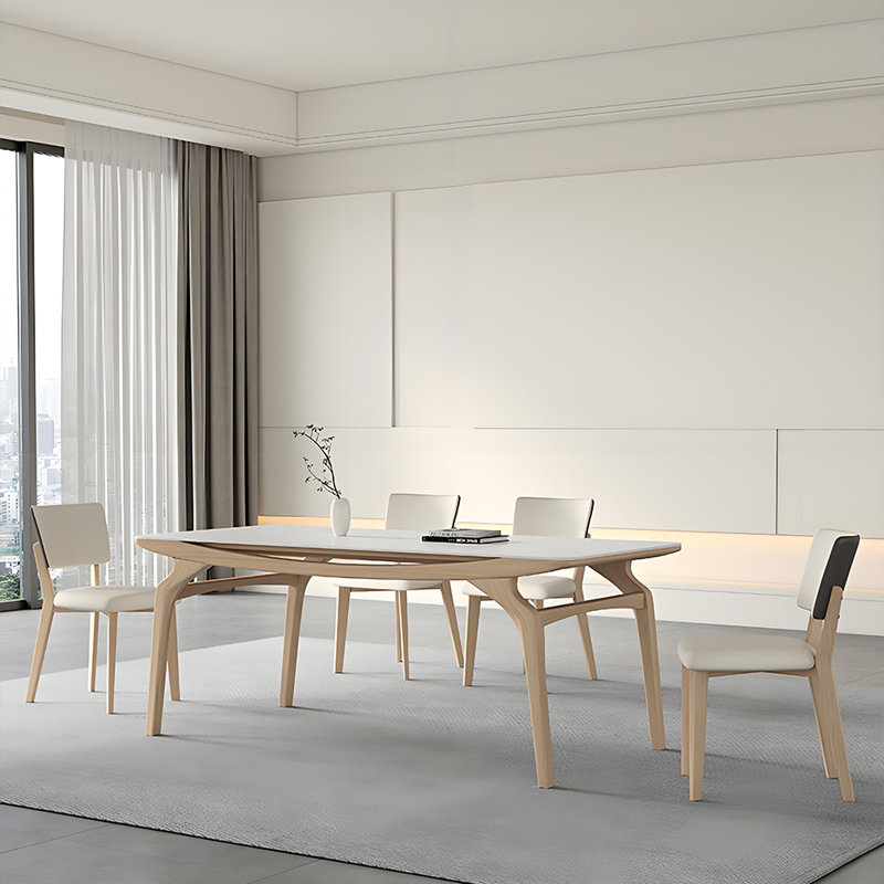 Table en frêne blanc avec chaises en chêne, H 29,52 po x L 78,74 po x l 35,43 po
