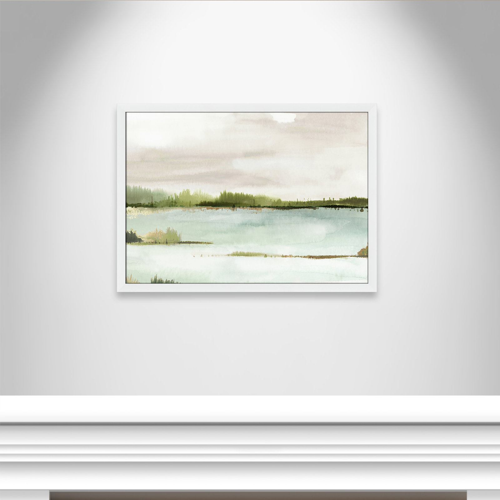 Adamsville "Silent Lake" Painting, 26.5" H x 36.5" W x 1.12" D, White Framed