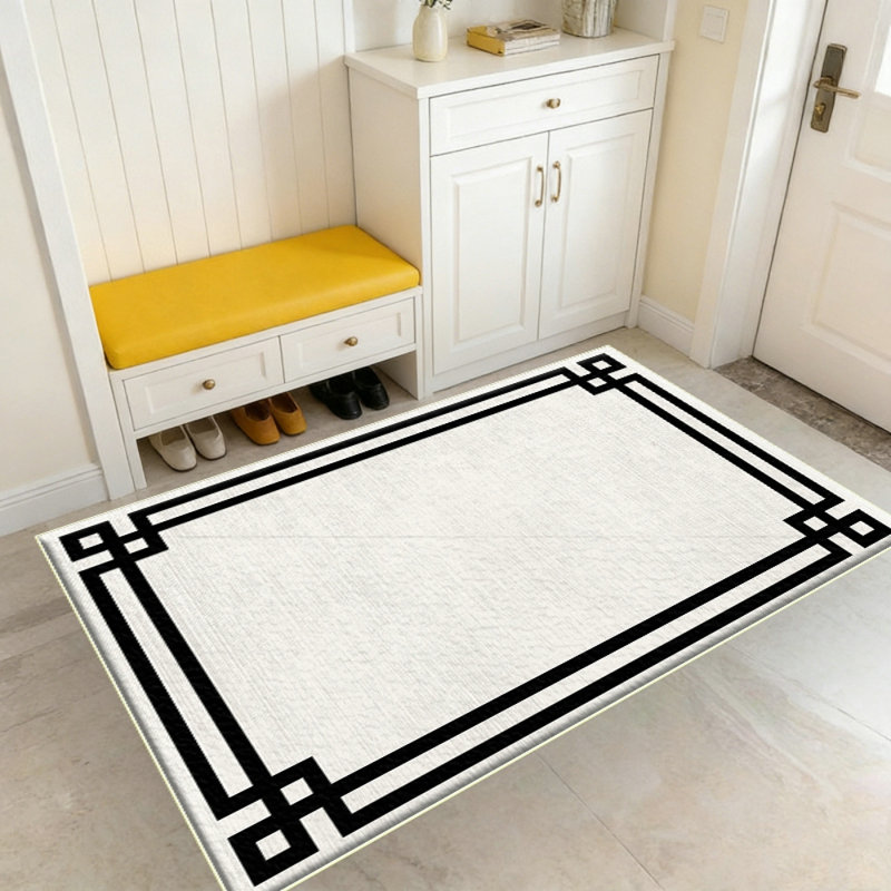 Washable Area Rugs - Soft Modern Throw Rug for Living Room Non-Slip Thin Black White Lines Borderd Abstract Carpet for Bedroom Dining Room Rugs for Under Table Nursery Home Decor
