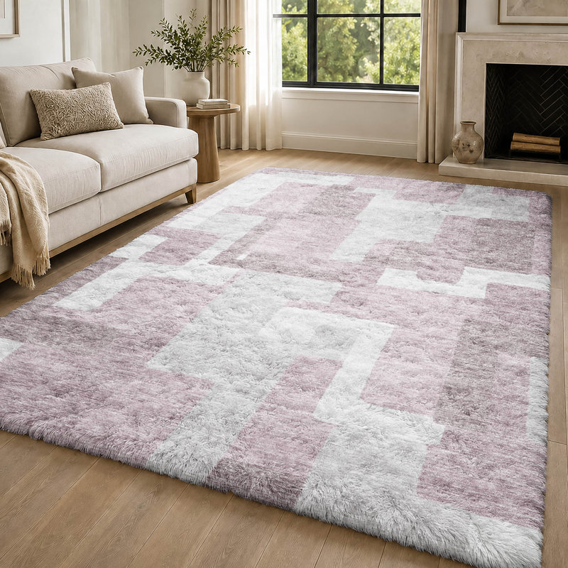Washable Geometric Indoor Rug, Rosé, 10' x 14'