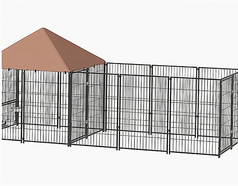 Grand chenil d'extérieur pour chien avec bols rotatifs et à hauteur réglable, auvent imperméable et résistant aux rayons UV, café