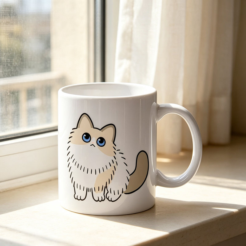 1pc Adorable Ragdoll Cat Ceramic Coffee Mug – Cute Blue-Eyed Kitten Design, Perfect for Pet Lovers & Friends.