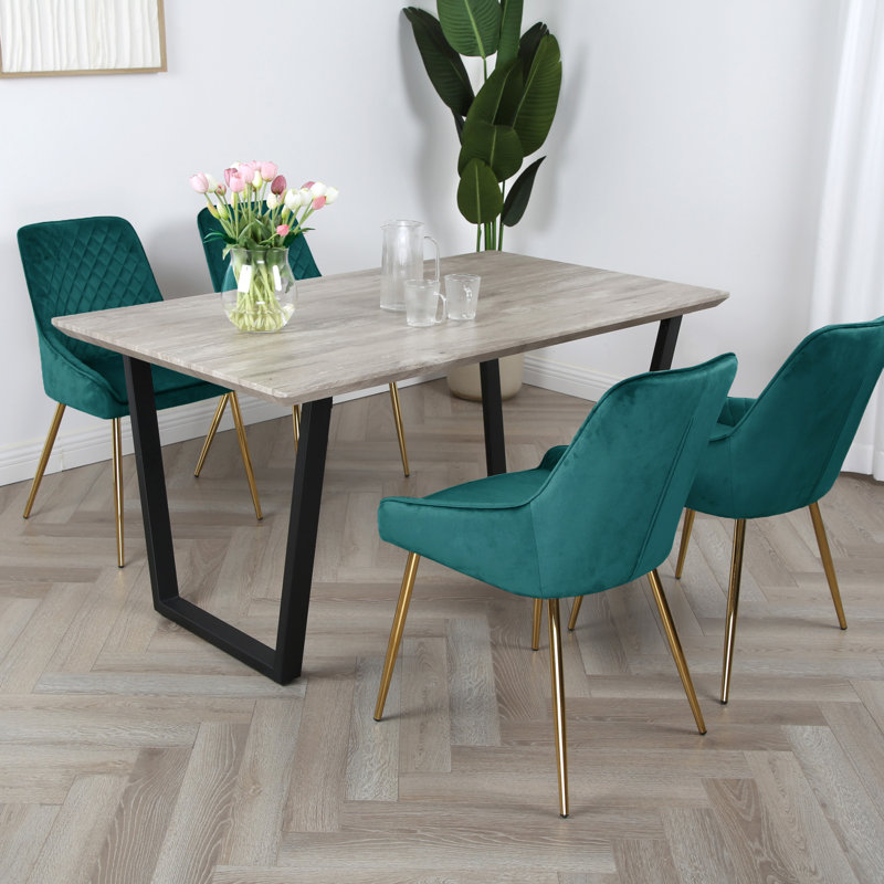 Meir 4 - Person Dining Set, Oak, Green